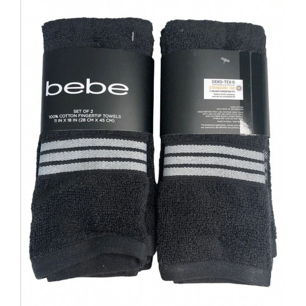 Bebe Fingertip Towels Set of 2 Black Gray Guest Bathroom Summer House 11x18